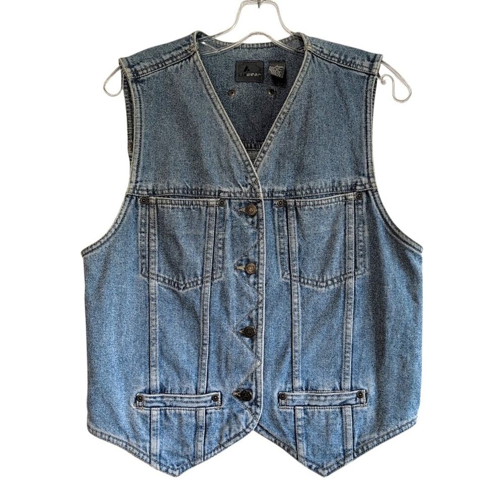 Y2K LizWear Med Wash Denim Vest Small Cowgirl Retro Streetwear Cabincore Western